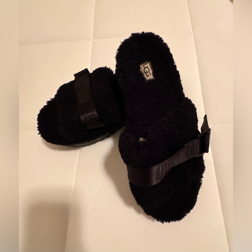 UGG Black Womens Fluffita Fuzzy Slide Sandals - Picture 10 of 13